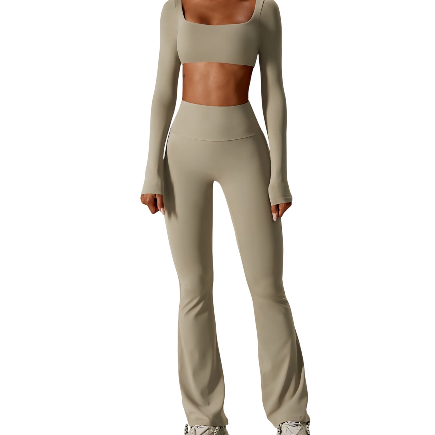 L'enigme Carry Set – Minimalist Luxury Activewear, Flared Leggings & Crop Top for Studio to Street
