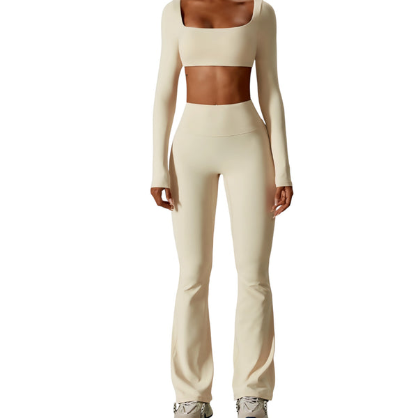Carry Set – Flared Leggings & Long-Sleeve Crop Top with Square Neckline | L'enigme