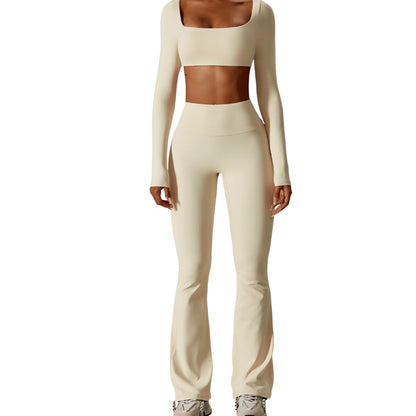 Carry Set – Flared Leggings & Long-Sleeve Crop Top with Square Neckline | L'enigme