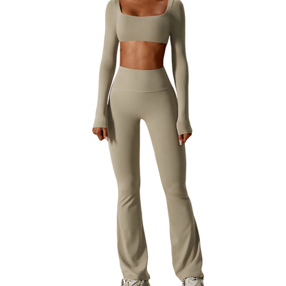 L'enigme Carry Set – Minimalist Luxury Activewear, Flared Leggings & Crop Top for Studio to Street