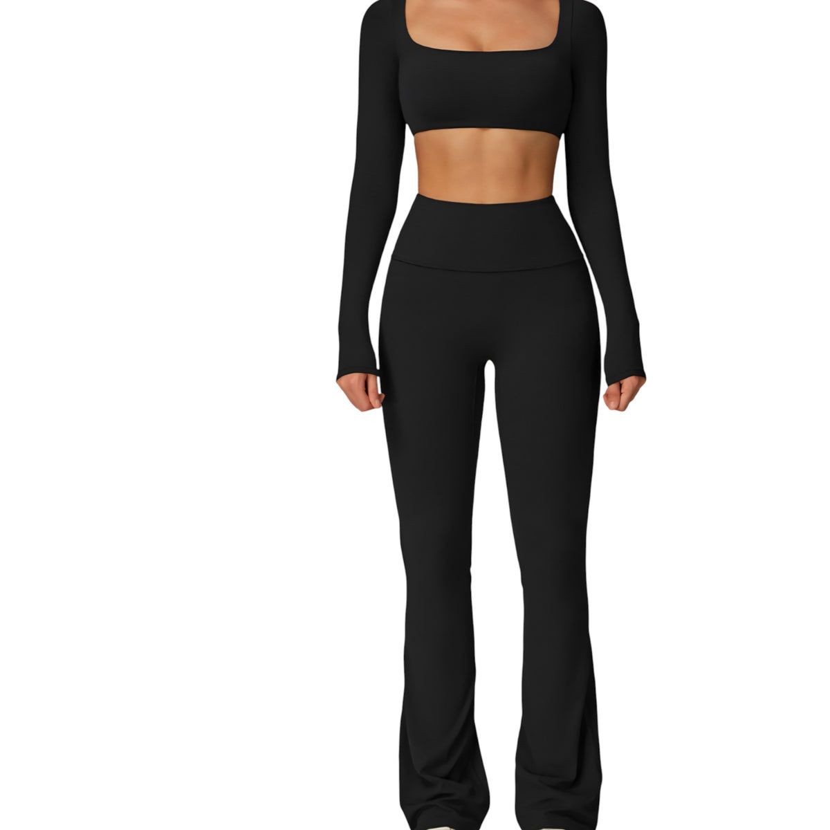 Carry Set – Buttery-Soft Thumbhole Crop Top & Sculpting Flared Leggings for Yoga & Athleisure | L'enigme