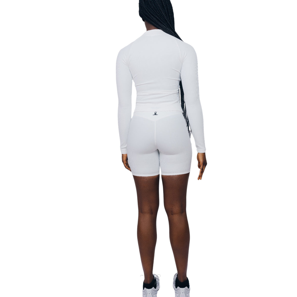 L'enigme Clare Short Set – Minimal Performance Design, Sleek Zip-Up & High-Rise Shorts Full Body View