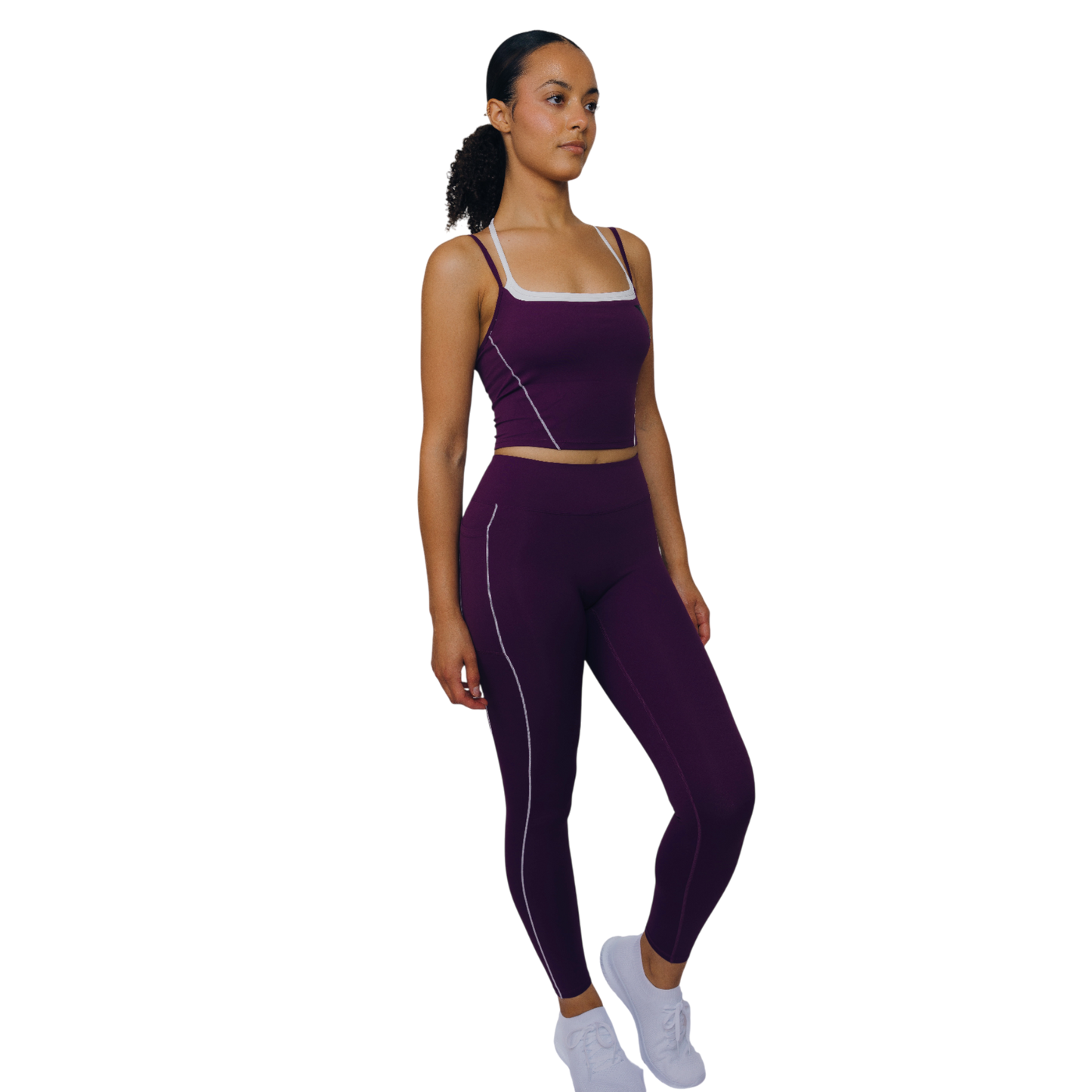 Elena Top – Slim Strap Square Neck Crop Top Paired with High-Waisted Leggings | L'enigme