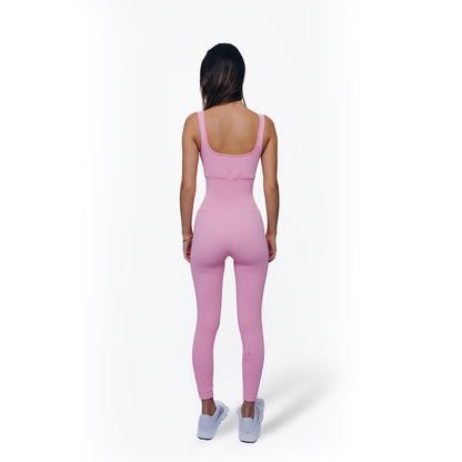 Isabela One Piece Yoga Jumpsuit in Pink – U-Neckline Sculpting One-Piece for Yoga & Casual Wear | L'enigme