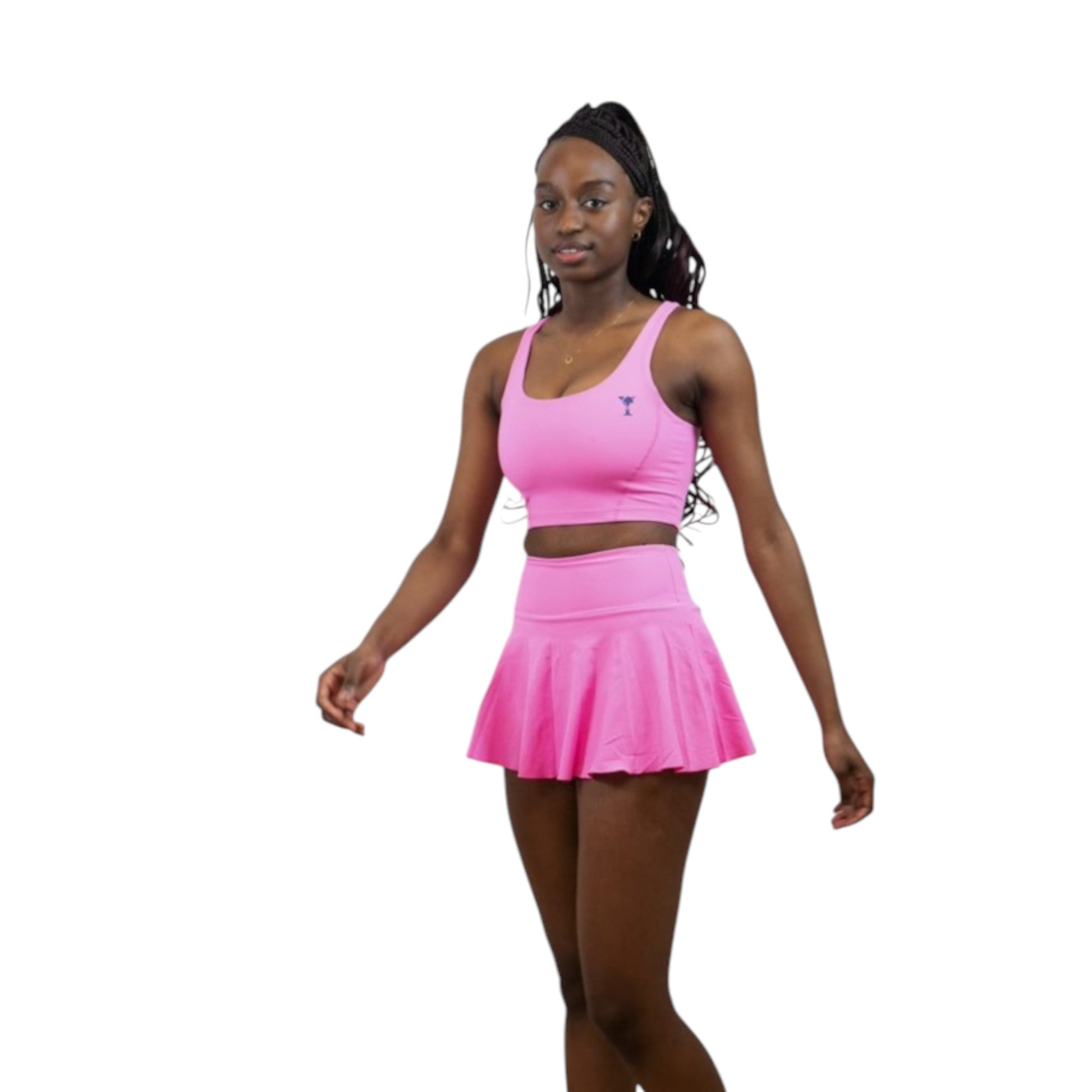 Kelly Tennis Skirt Set Pink – Flared High-Rise Tennis Skirt with Supportive Sports Bra | L'enigme