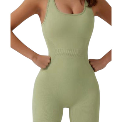 L'enigme Ulisa Backless Yoga Romper – Open-Back Sculpting One-Piece Available in Black & Green