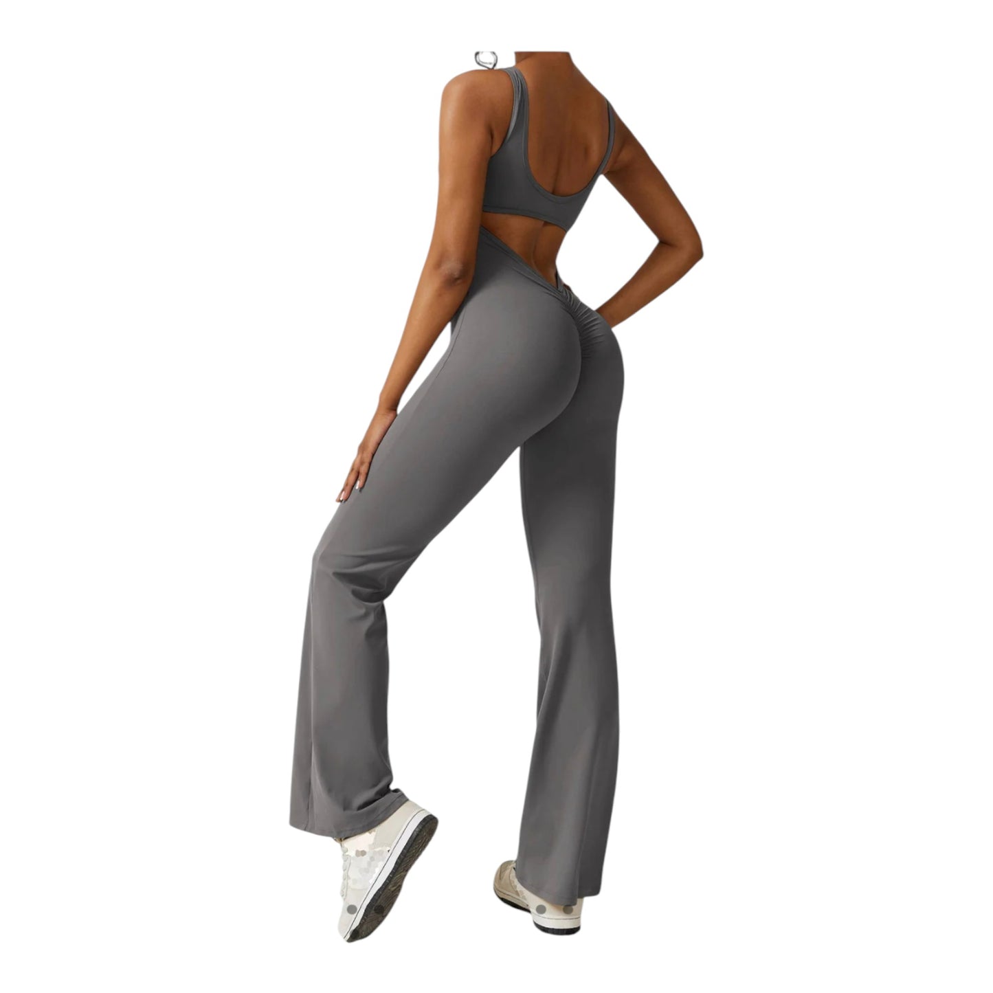 L'enigme Yvette Jumpsuit – Versatile Open-Back Activewear for Gym to Street, Full Body View